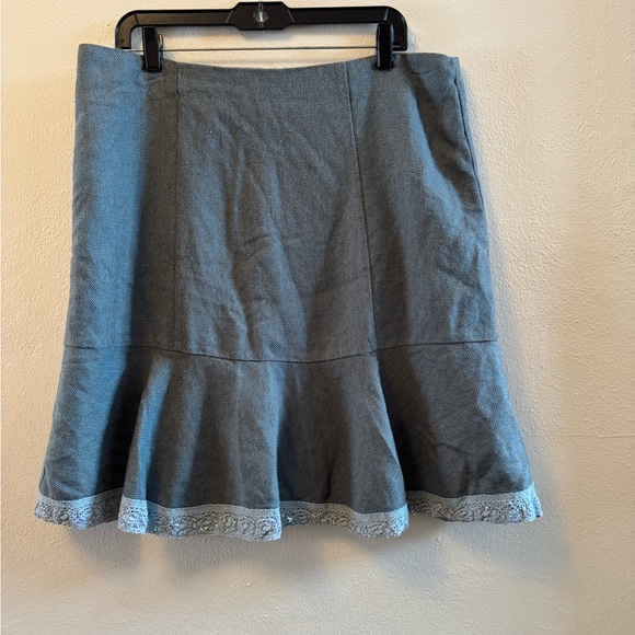 Studio Y Dresses & Skirts - Studio Y Skirt  Grey-Brownish Teal Herringbone Flare Lace Hem 15/16